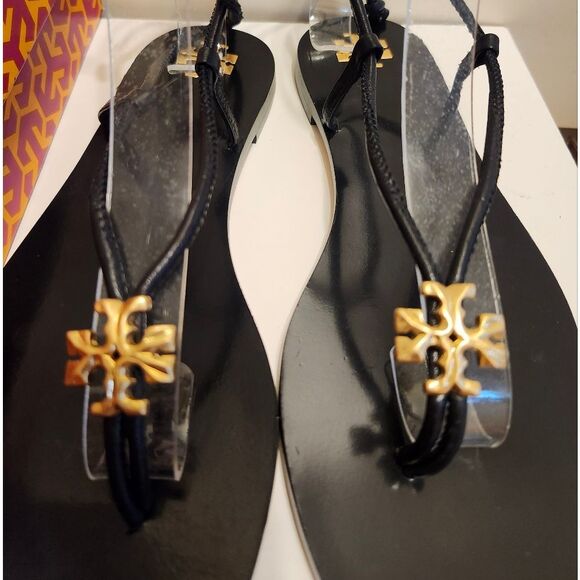 NIB Tory Burch "Capri" Black 100% Leather Lace-Up Flat Sandals Sz.6.5 Ret.$300 - Picture 7 of 11